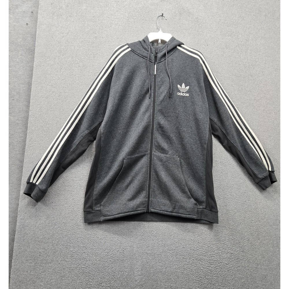 Adidas Men Hoodie 2XL Gray Fleece Trefoil Logo Spellout Activewear Fleece Zip